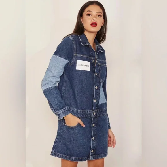 chinese dress ladies Wash Lab Denim Piece Dyed Denim Dress in Blue main image 0